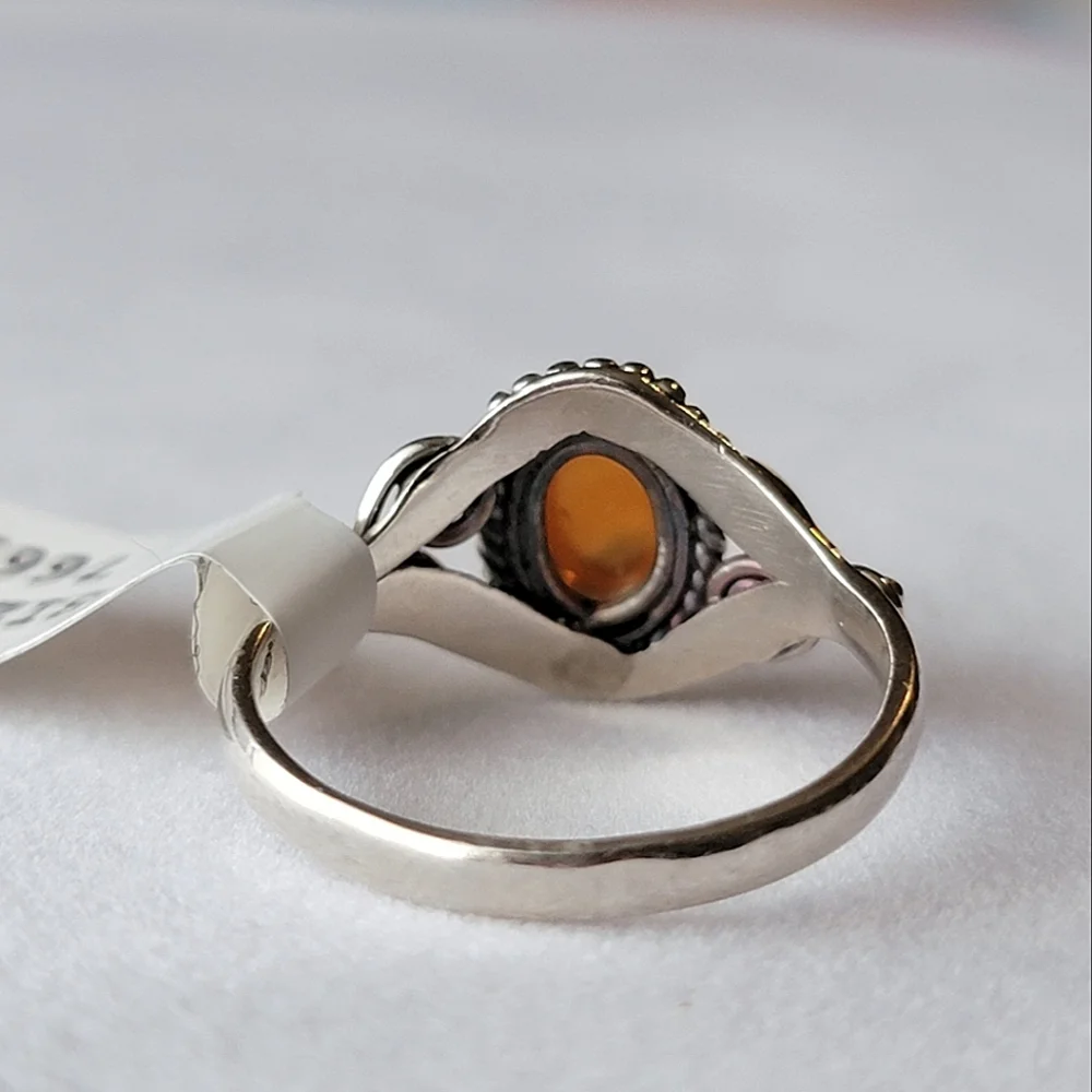 Carnelian Sterling Silver Dahlia Ring Oval Gemstone Cabochon Filigree